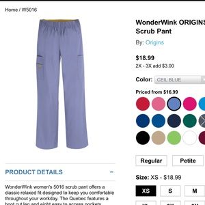 WonderWink ORIGINS Quebec Scrub Pant (XS Tall)